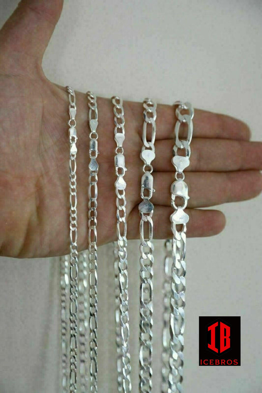 Men's FigaRope Chain Real Solid 925 Sterling Silver Necklace Chain