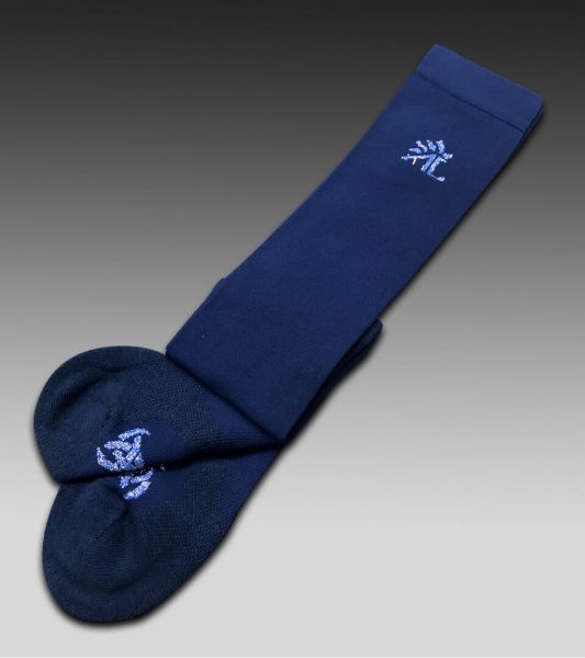 Chaussettes Equitation Hautes 37-40 bleues logo et symbole bleu brillant AL Sportswear Alexandra Ledermann Sportswear