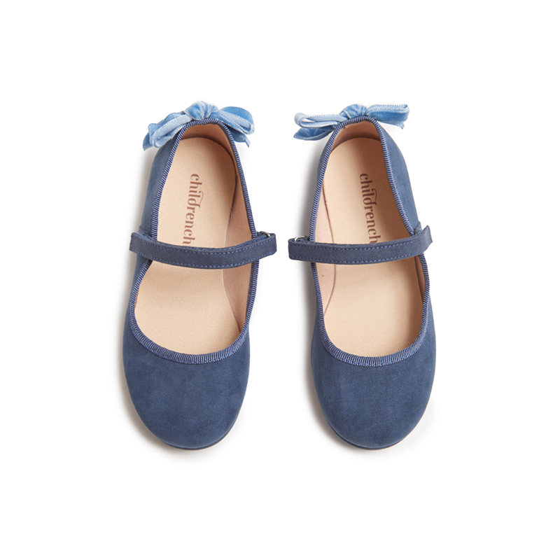 Suede Mary Janes with Bow in Blue