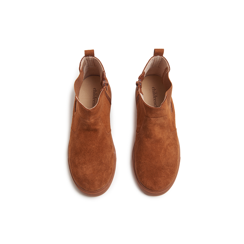 Suede Zipper Sneaker Booties in Camel