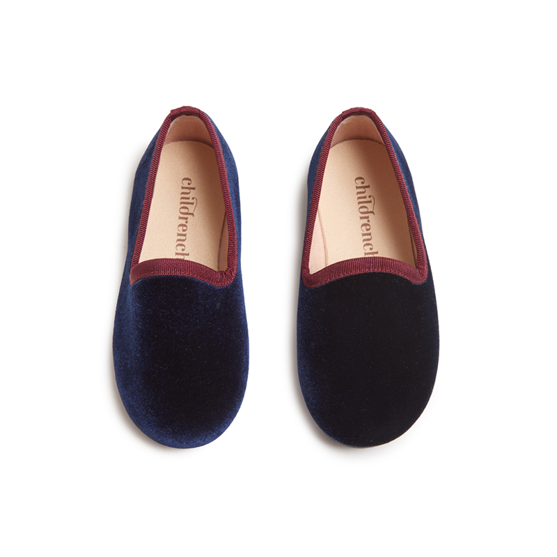 Velvet Slip-on with Burgundy Trims in Navy