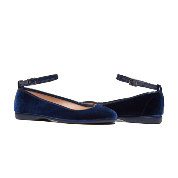 navy blue velvet flats