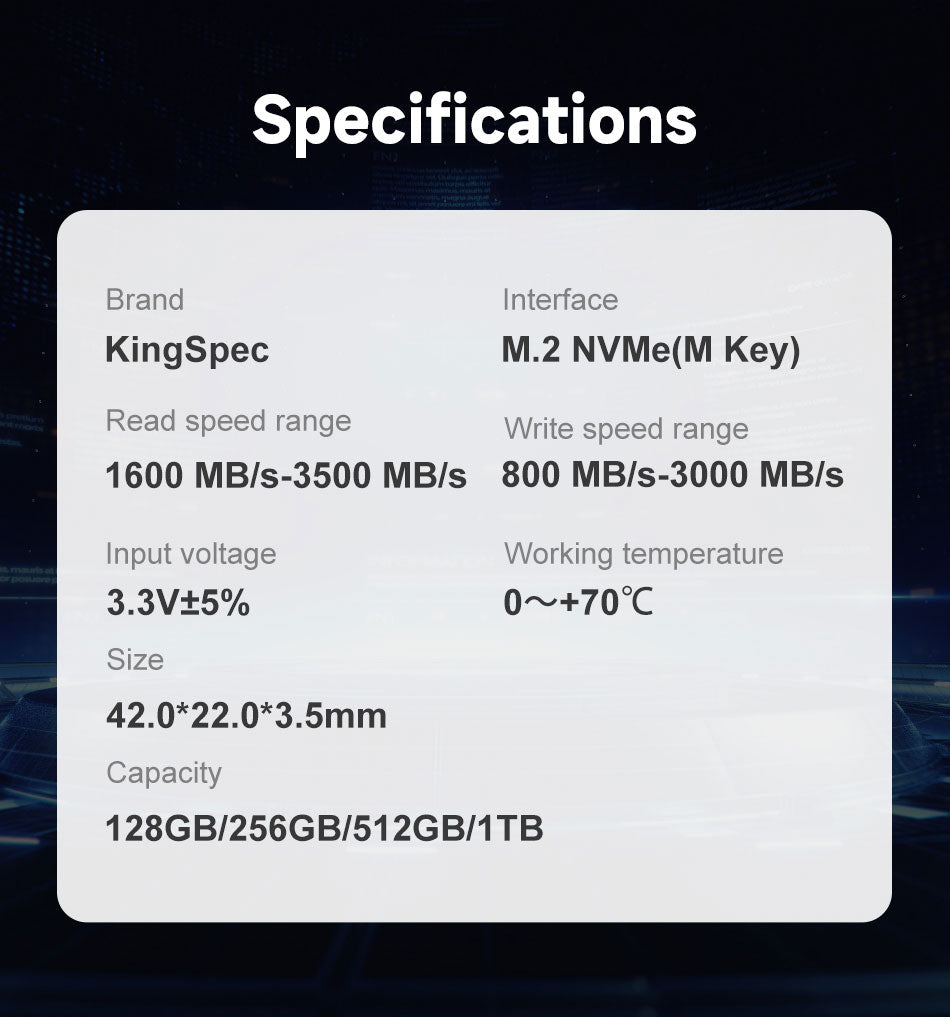 SSD M.2 NVME 2242 PCle Gen 3×4, NVMe 1.3 KingSpec 1To NXM-1TB (2242) -  Disque SSD - KINGSPEC