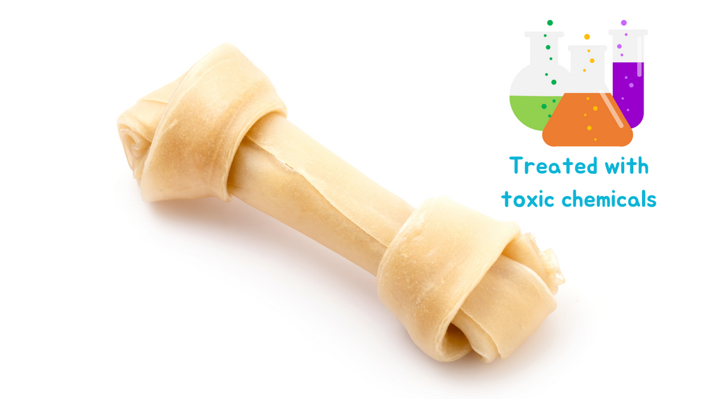 Bleached rawhide treated with toxic chemicals