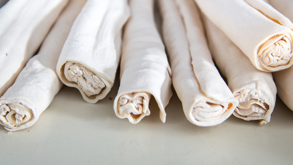 Rawhide is the inner layer of skin from livestock animals.