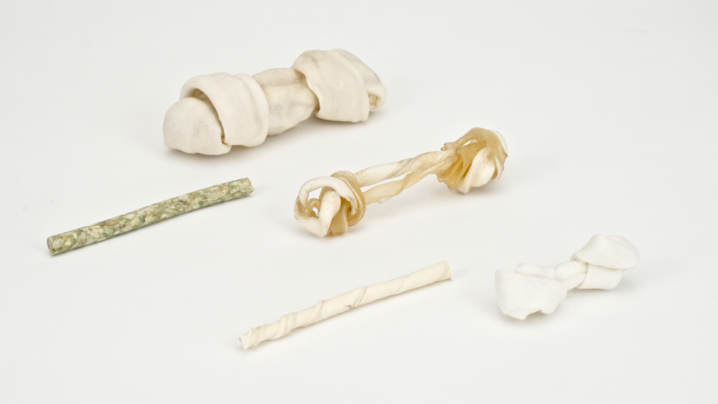 Rawhide chew treats come in different shapes and forms.