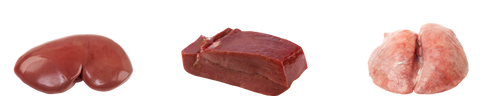 raw pork kidney, raw beef liver and raw pork lung