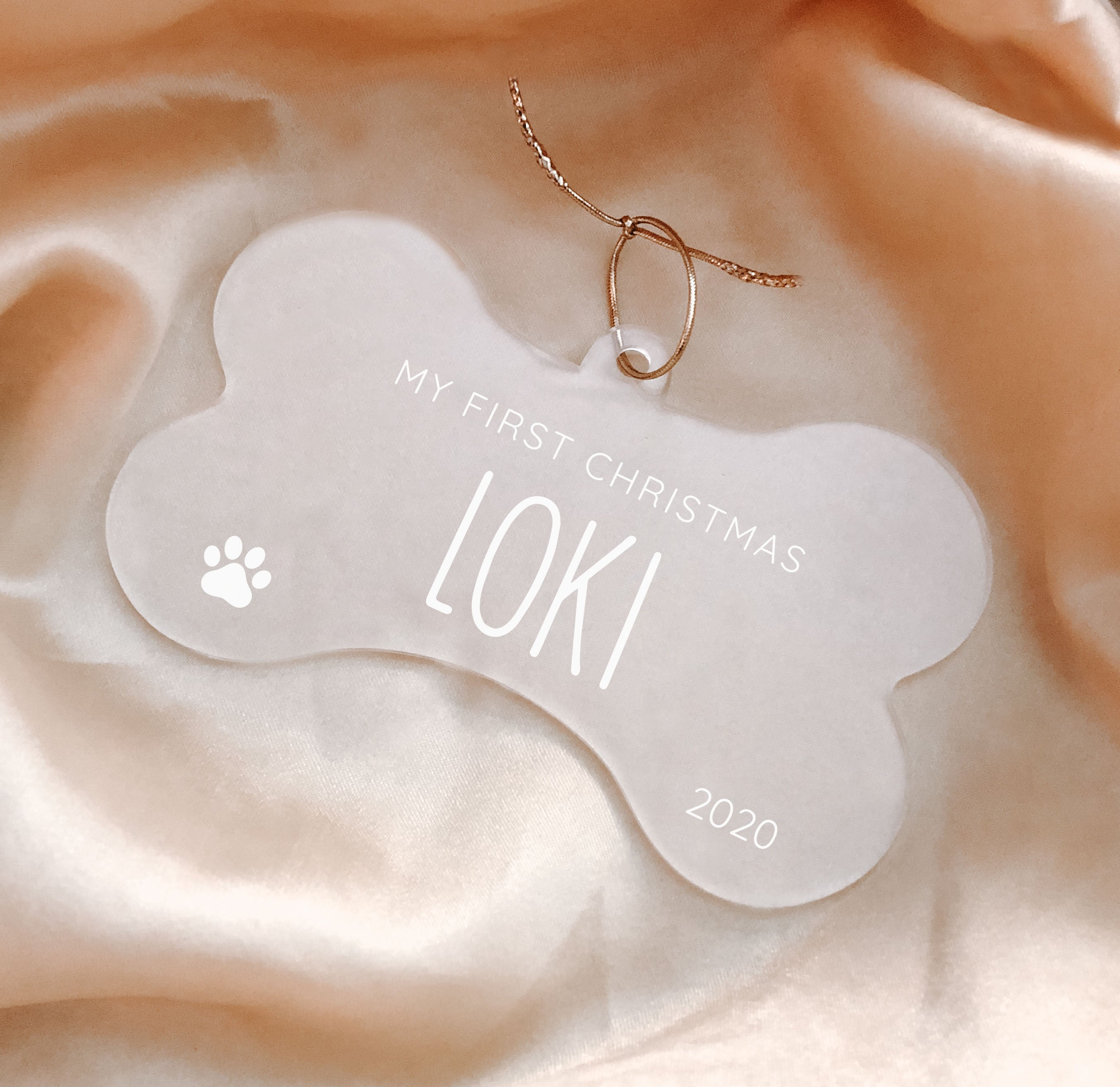Personalized Dog First Christmas Bone Ornament w/ Year