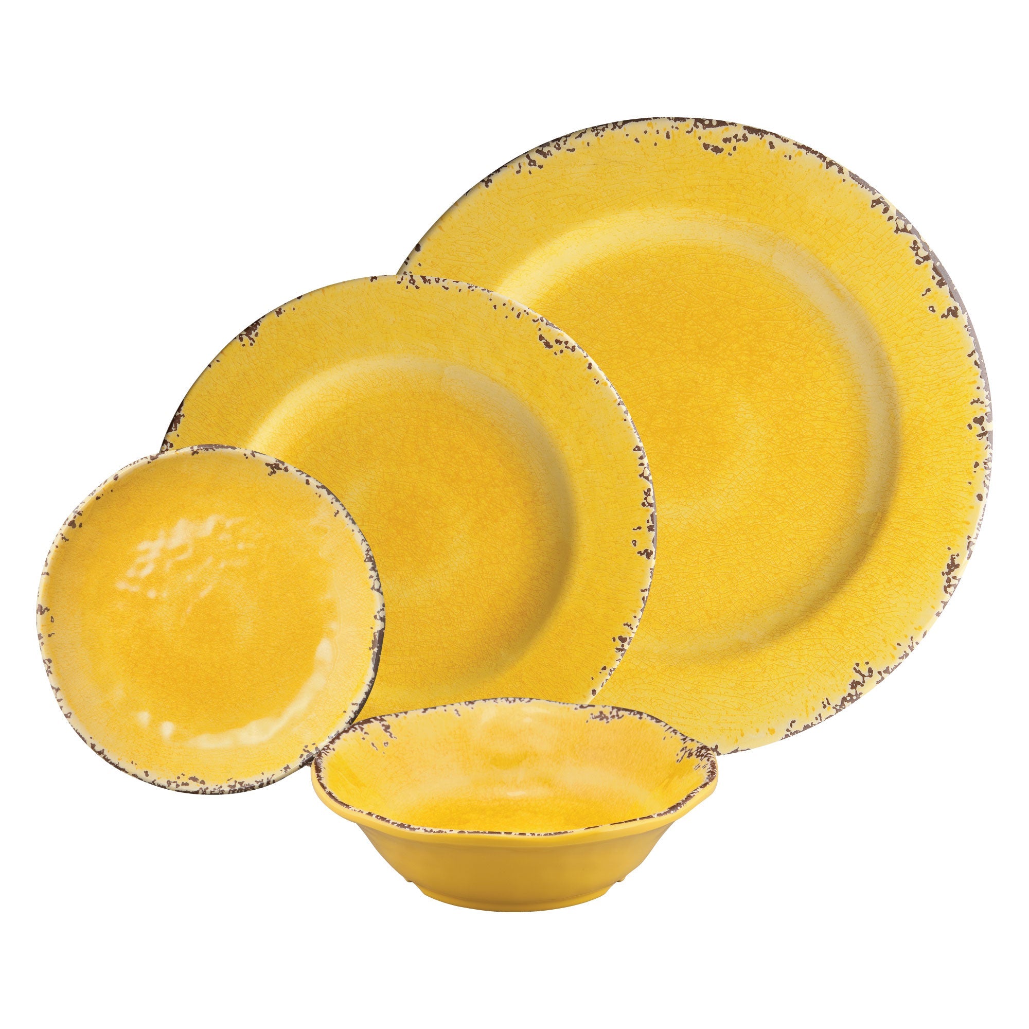 Gourmet Art 16-Piece Crackle Melamine Dinnerware Set, Yellow – KitchenRus