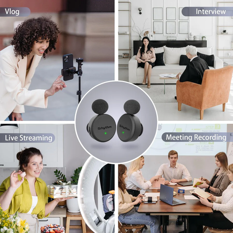 Different groups using Srhythm M1 Wireless microphones in Live streaming, meeting recording, Vlog and Interview