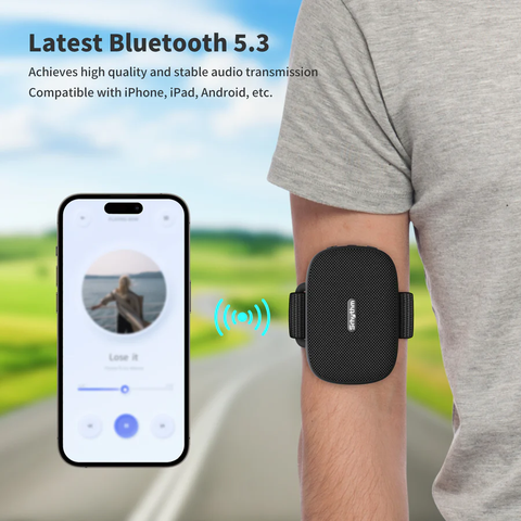 A gentleman jogging using Srhythm portable bluetooth speaker for music