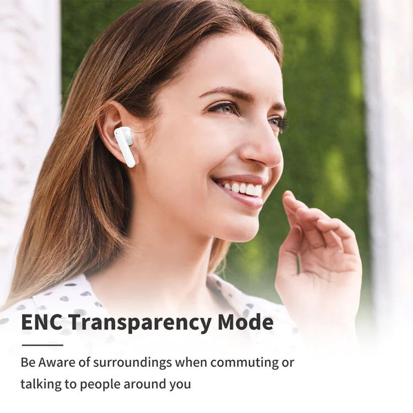 A Happy Lady Using ANC Earbuds for Music