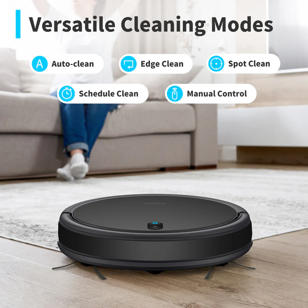 Image of Robot vacuum cleaner, cleaning the floor