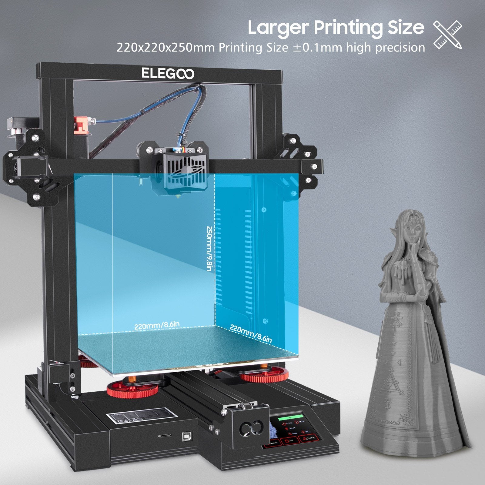 【NEW】ELEGOO Neptune 2S FDM 3D Printer with larger printer size 220*220