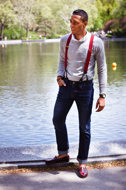 Top 44+ imagen red suspenders outfit
