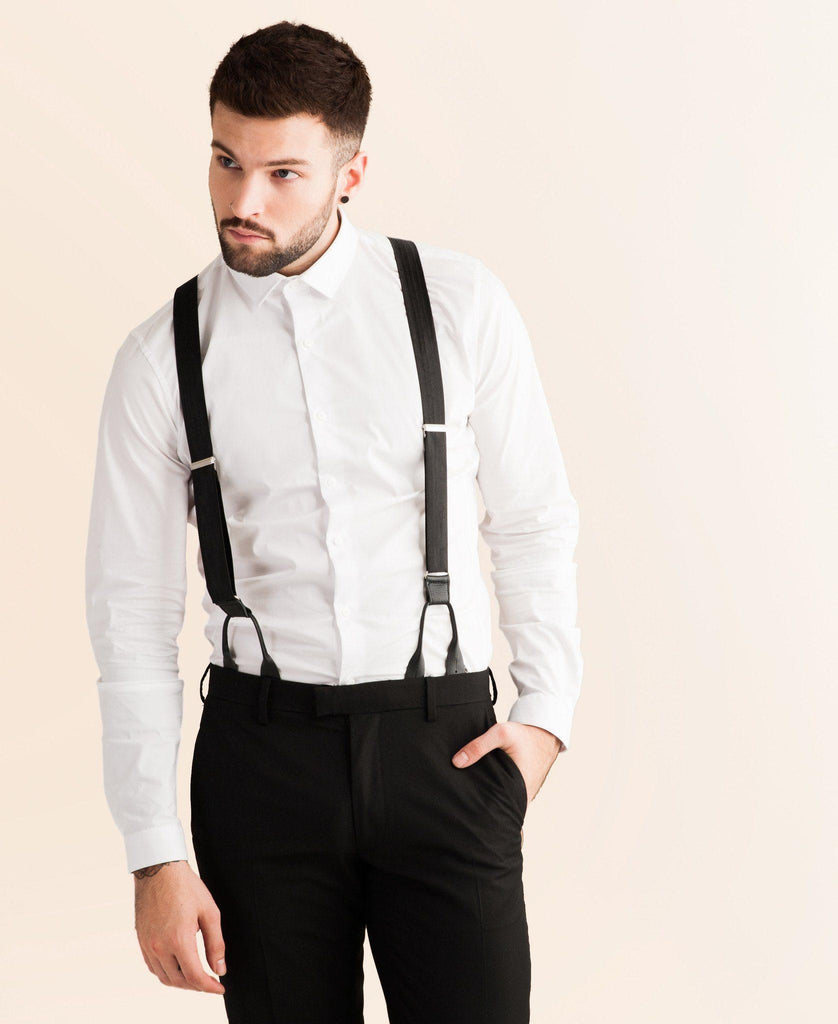 Midnight - Classic Black Silk Suspenders - JJ Suspenders