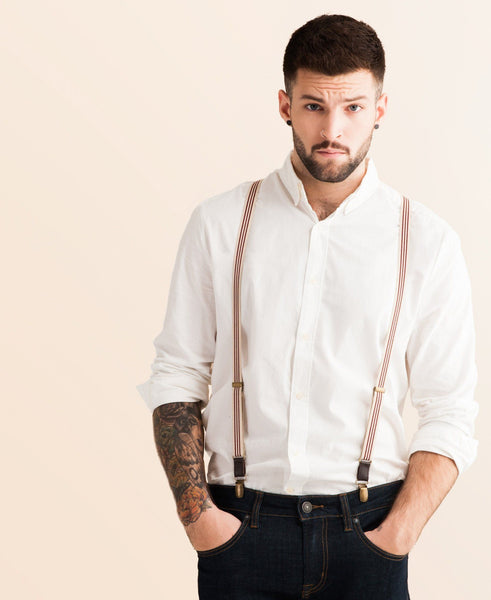 Sand and Fire - Burgundy & Khaki Suspenders - JJ Suspenders