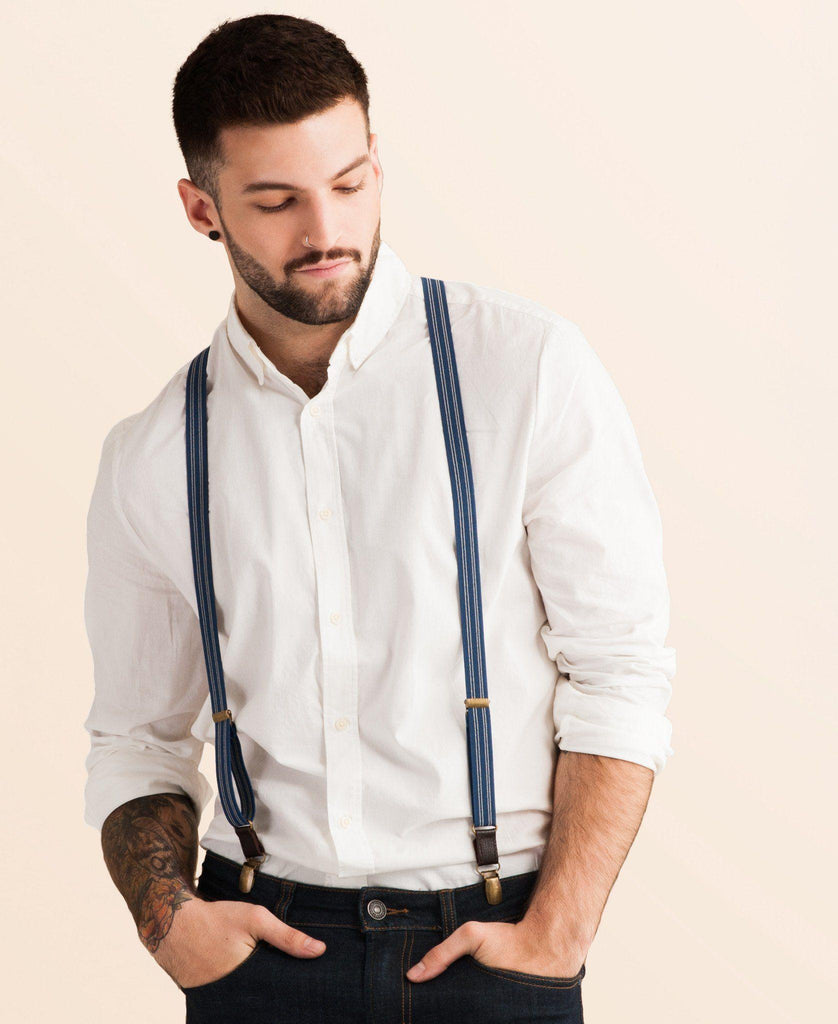 Scholar - Navy Blue Pin Striped Suspenders - JJ Suspenders