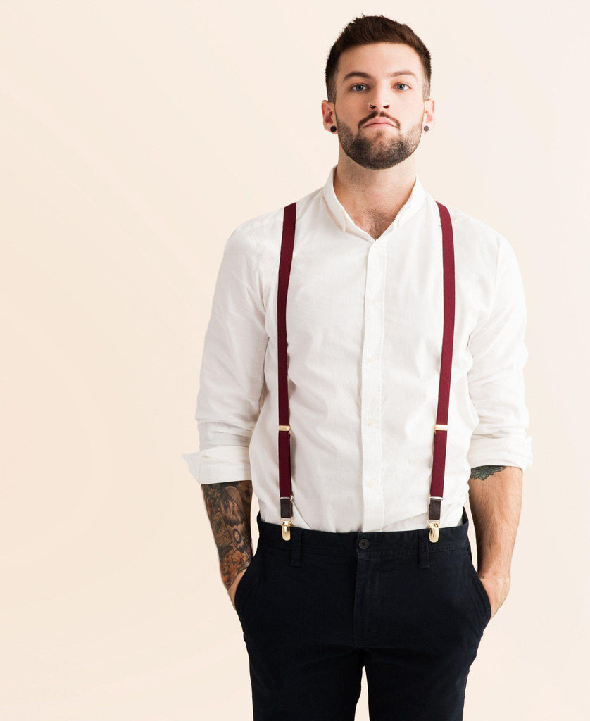 Winter Berry - Skinny Burgundy Suspenders - JJ Suspenders