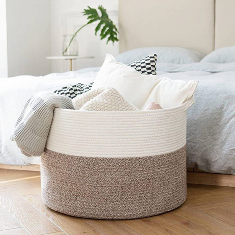 Using baskets to store bedding