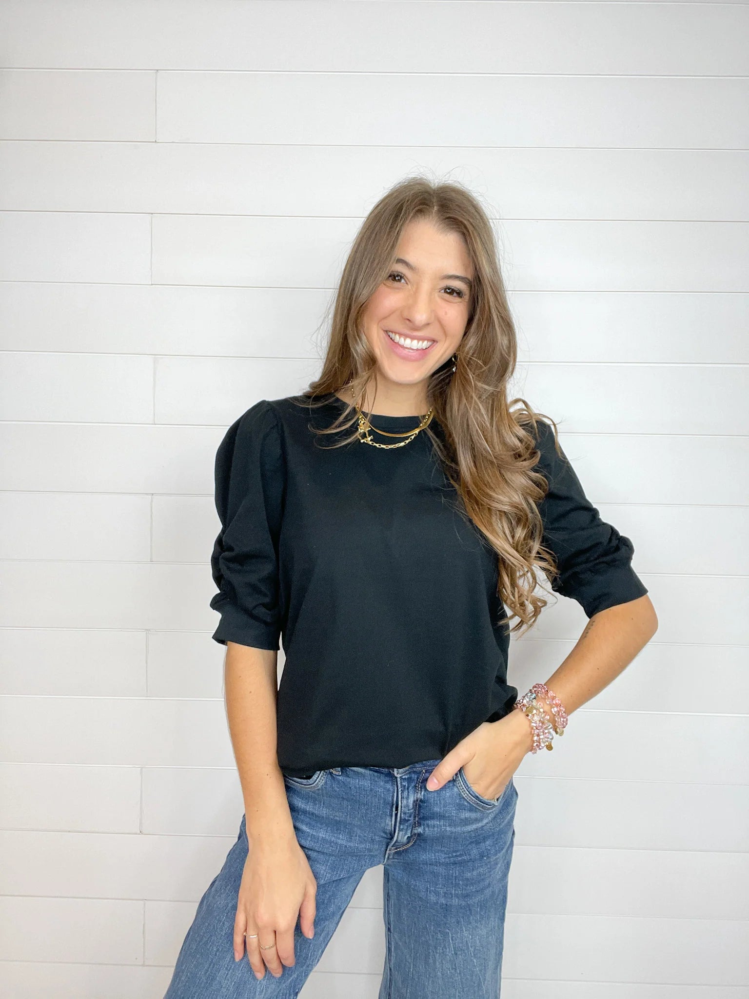 *FINAL SALE* Mac and Me Crew Neck Elbow Sleeve Top