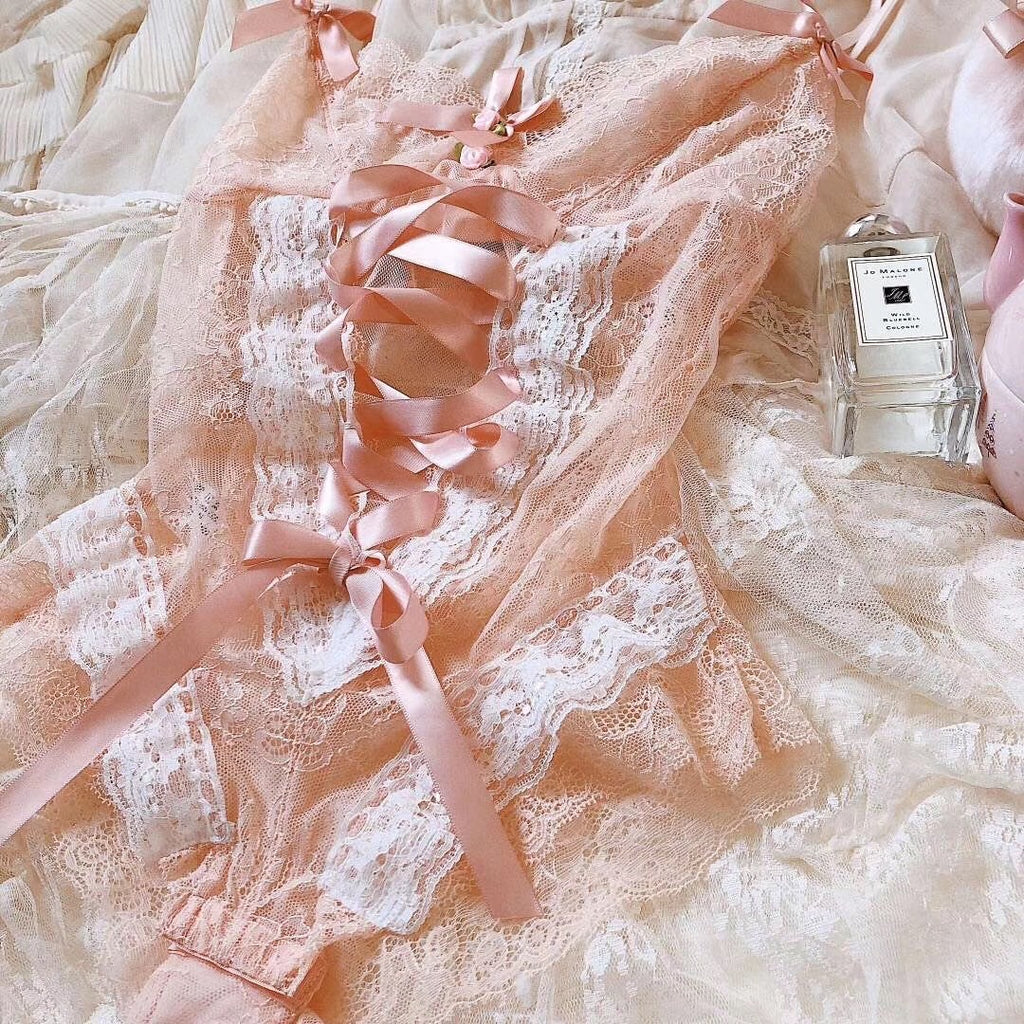 The dream of white peach lace lingerie babydoll | EverythingCuteClub
