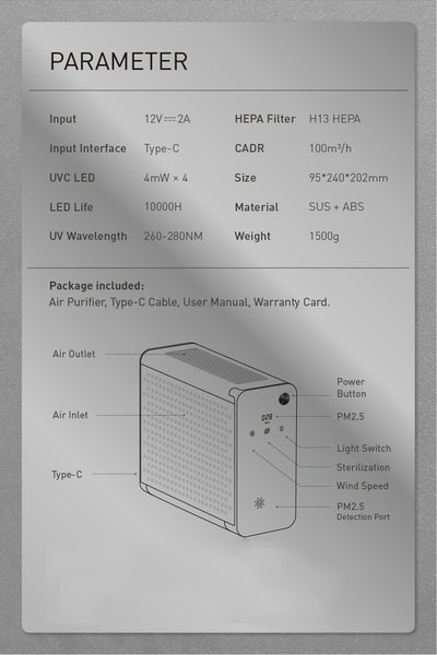 全方位紫外線UVC空氣淨化器 (EH-1) | HEPA濾網、PM 2.5實時檢測、UVC技術 - RD Infinity Tech