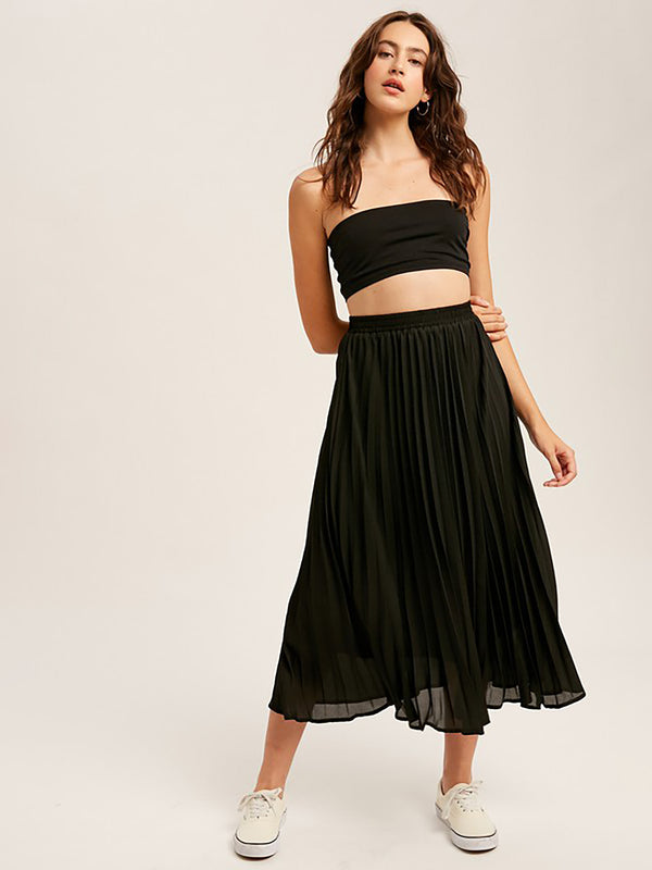 Listicle Pleated Chiffon Maxi Skirt - PinkOrchidFashion