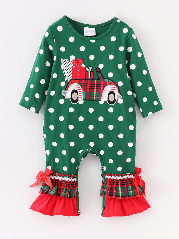 Christmas Truck Polka Dots Baby Romper