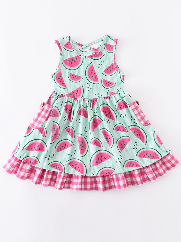 Mint Watermelon Stripe Ruffle Twirl Dress