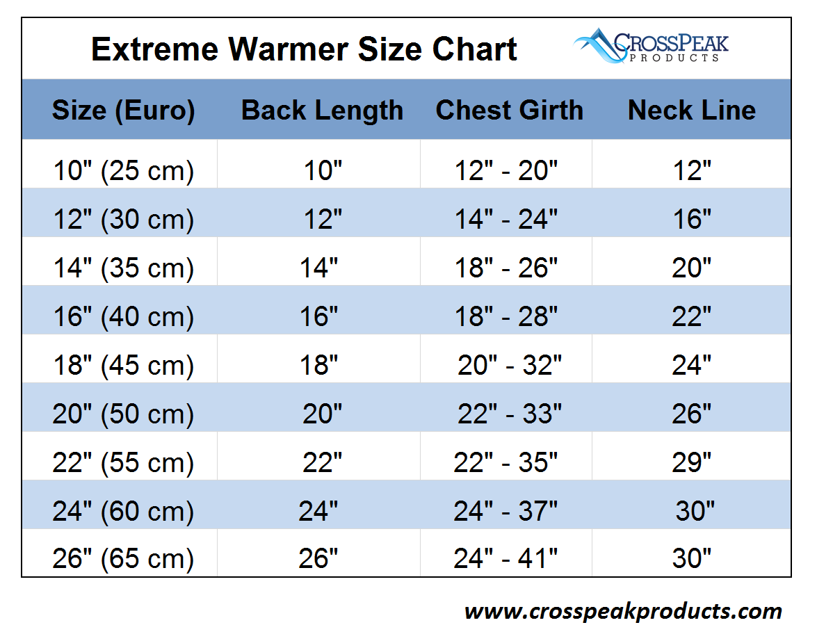 Hurtta Winter Jacket Size Chart