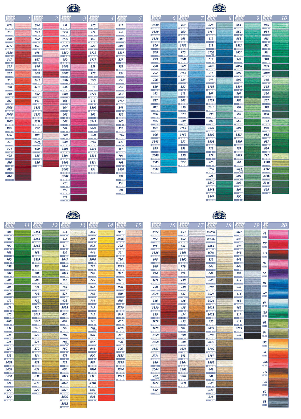 DMC Cotton Thread 14 rows of the colour chart