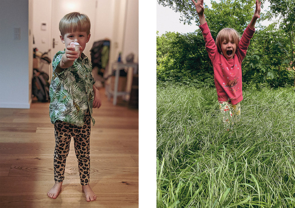 Boy wearing colourful and printed clothes