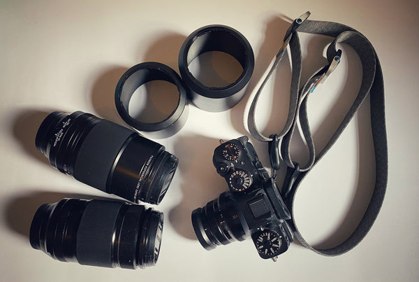 Camera equipment on front of a white background