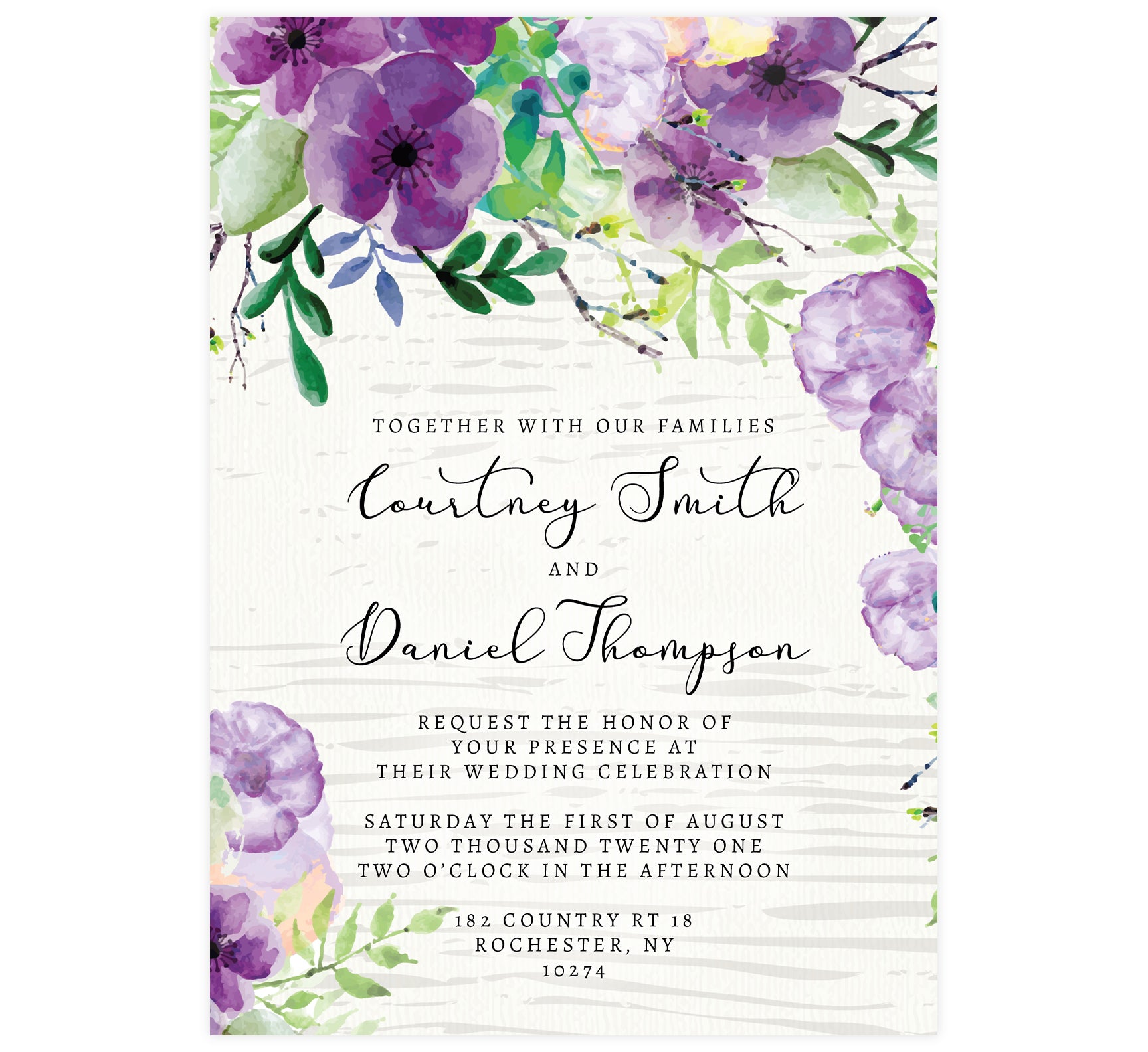 Elegant Purple Watercolor Wedding Invitation | Printing by Penny Lane