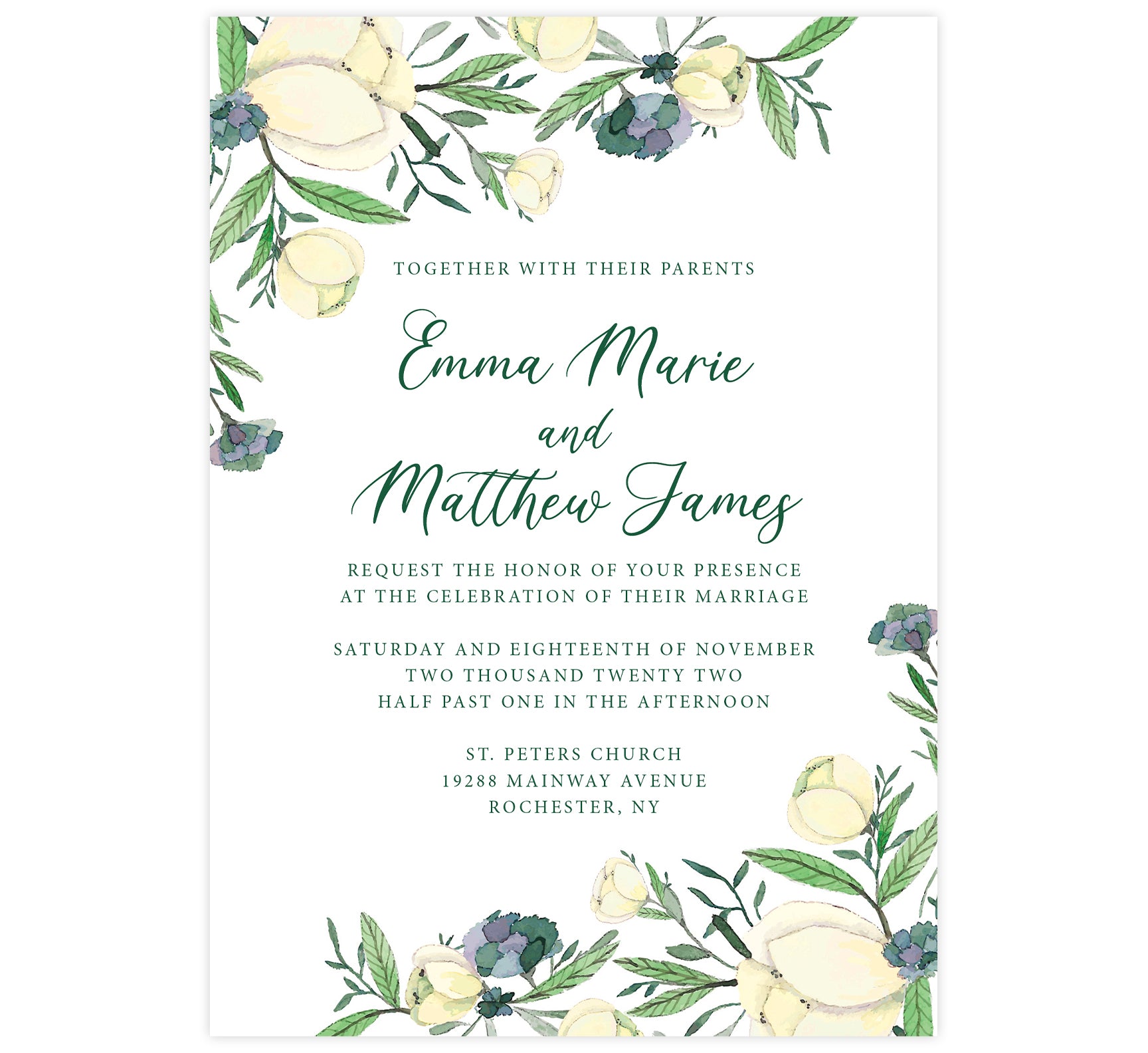 Romantic White Rose Wedding Invitation | Printing by Penny Lane