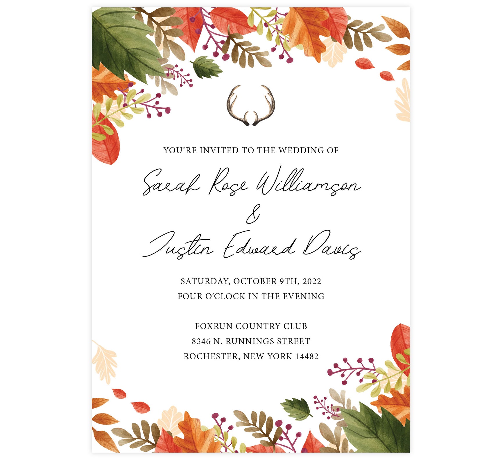 Rustic Fall Wedding Invitation | Printing by Penny Lane