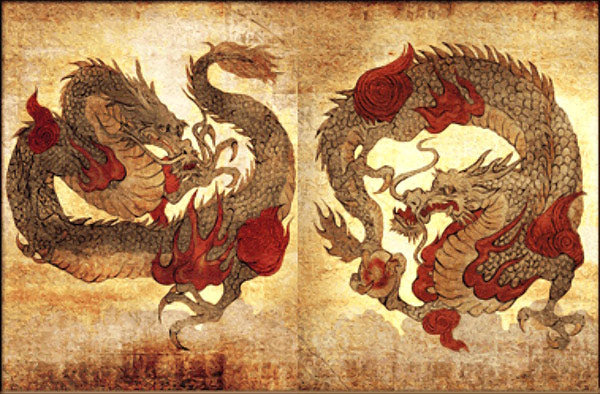 Old Tibetan art with dragons
