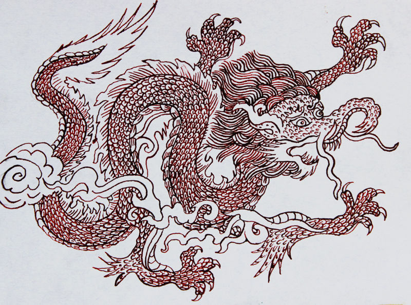 A funny Tibetan illustration featuring a dragon