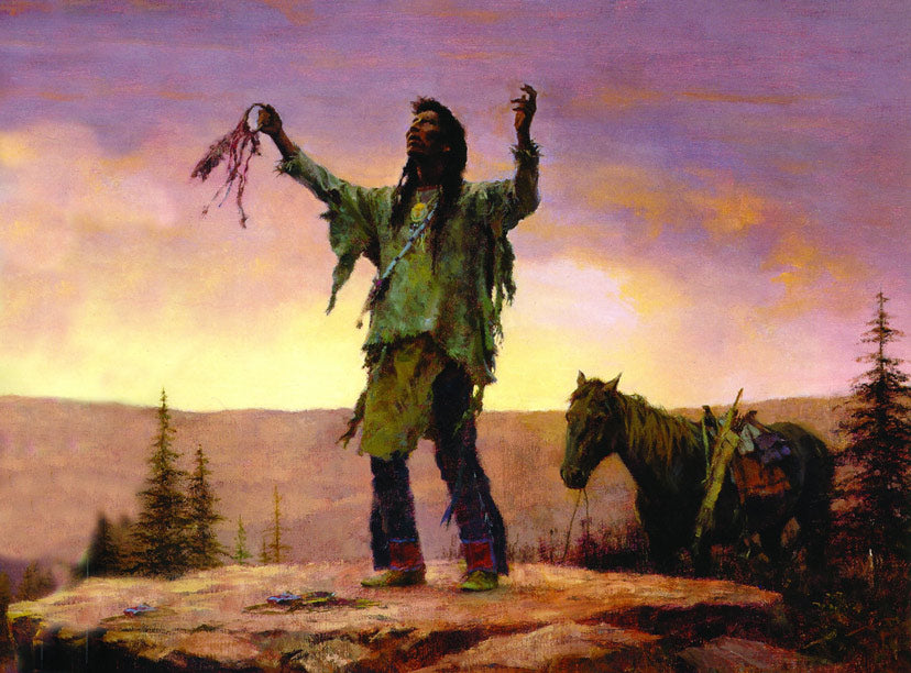 A Native American invoking the Great Spirit