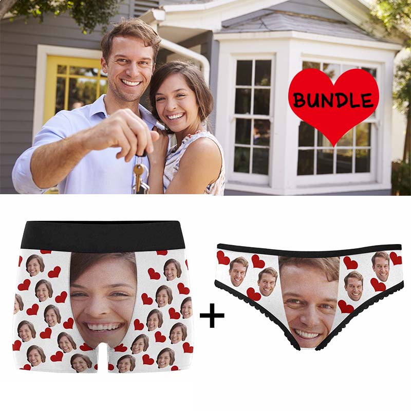 Custom Couple Face Love Heart Underwear Pack