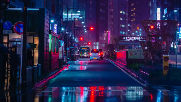 Neon sign illuminated in rainy weather