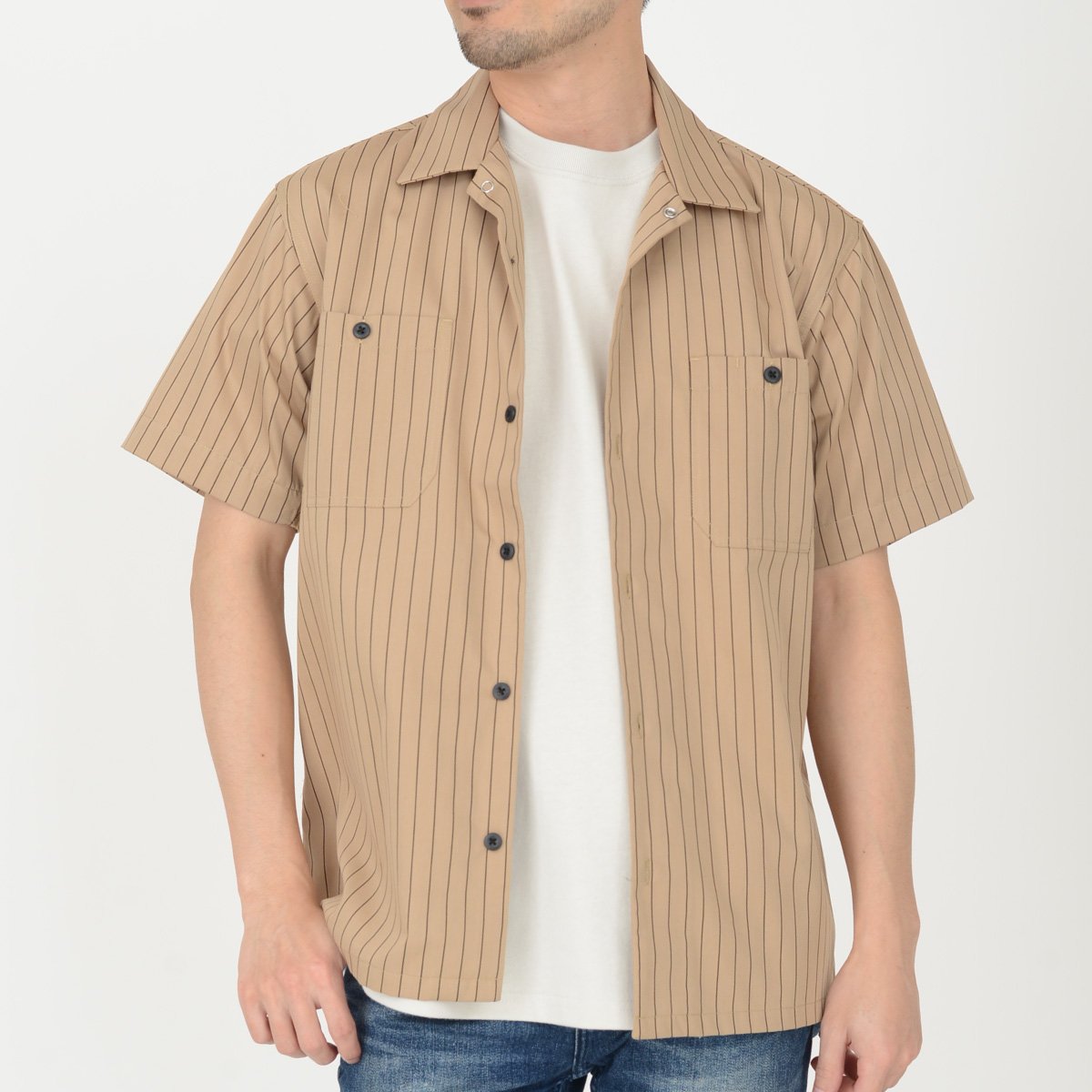 T/C ストライプ ワークシャツ | メンズ | 1枚 | 1781-01 | オフホワイト/ブラック – Tshirt.st公式