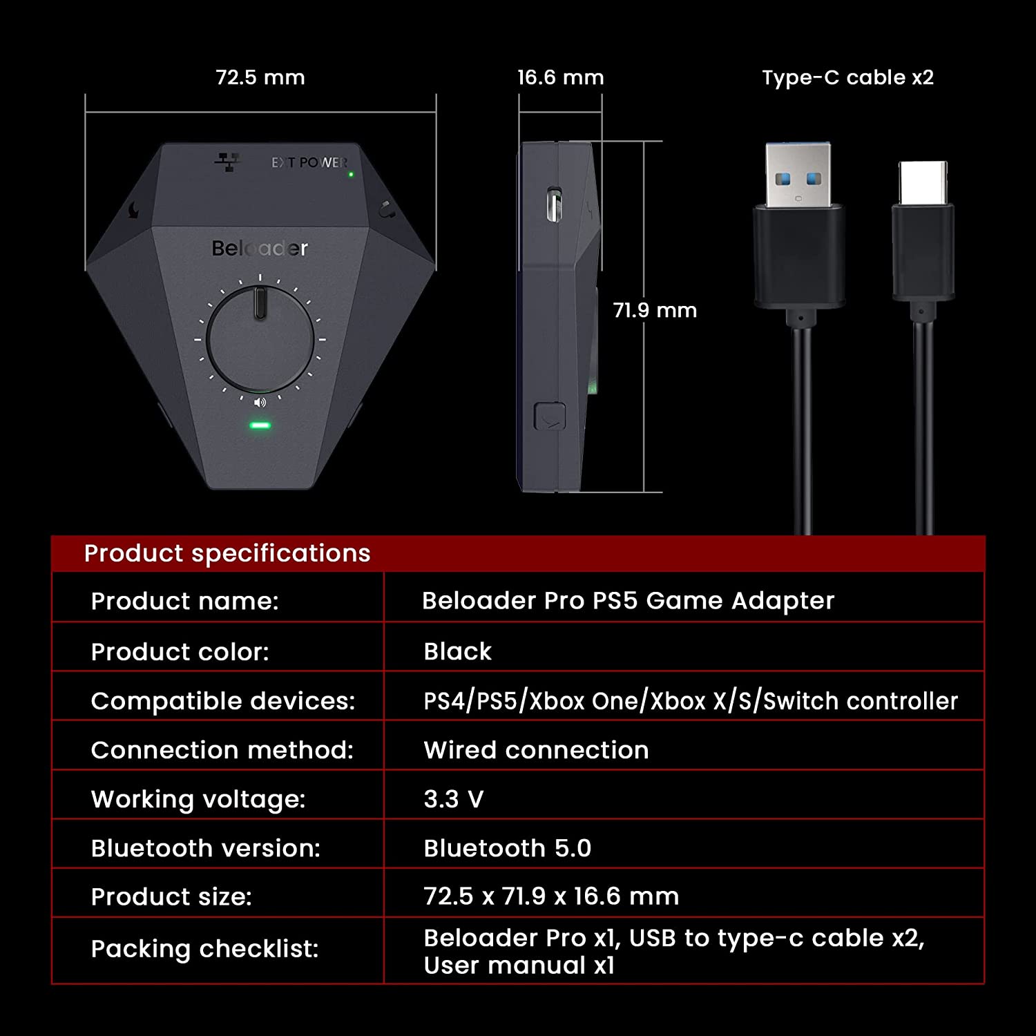 Beloader Pro for PS5 All Games Keyboard and Mouse Adapter, USB