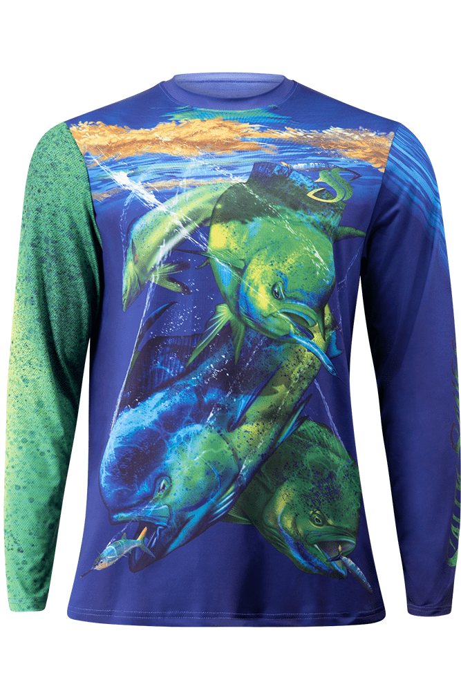 Flying Fisherman Pasta Mahi Performance Long Sleeve T-shirt - Aqua