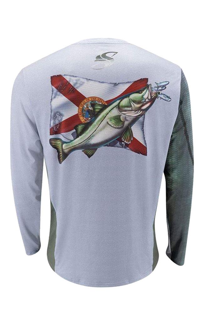 Snook Florida Flag Long Sleeve Fishing Shirt XS,SaltyScales