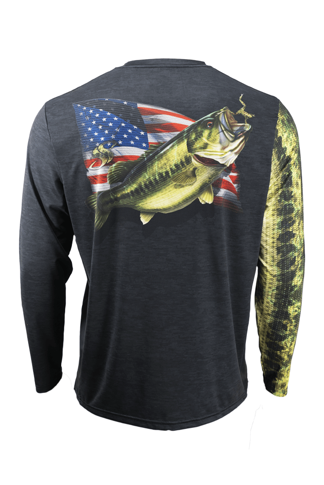 Patriotic Bass Performance Long Sleeve Fishing Shirt - Small