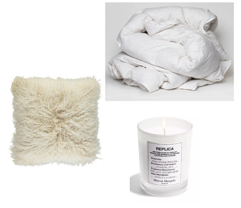 SHEEPSKIN CUSHION, DUVET, REPLICA CANDLE