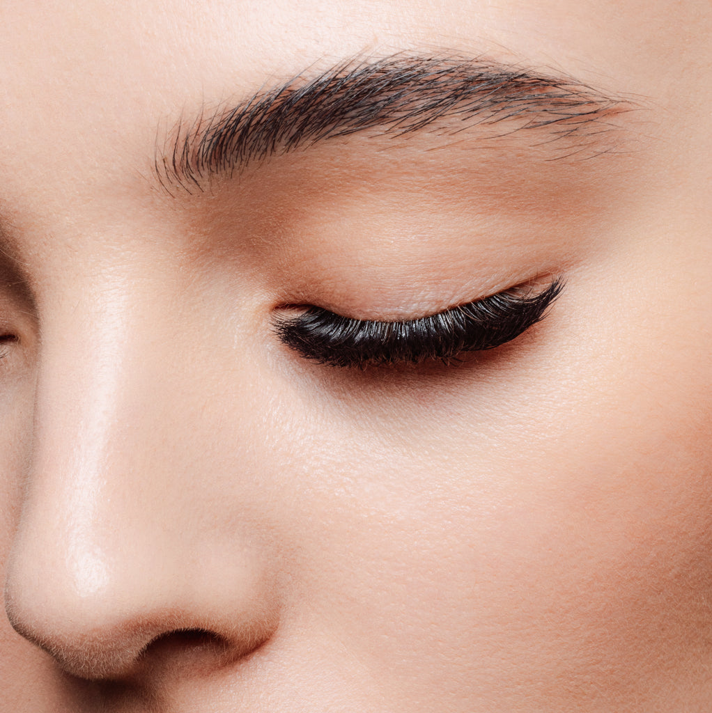 Up-close image of model with eyelash extensions