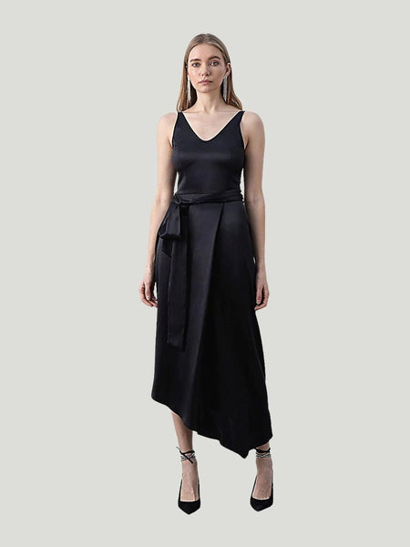 Silk Maison Asymmetrical Silk Midi Dress black silk dress best holiday party dresses